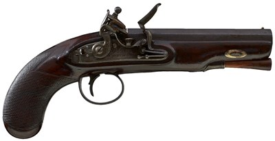 Lot 678 - A 40-BORE FLINTLOCK TRAVELLING PISTOL BY CLOUGH & SON