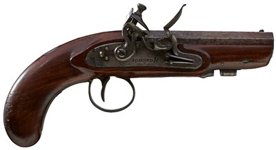 Lot 679 - A 25-BORE FLINTLOCK TRAVELLING PISTOL BY JOHNSON