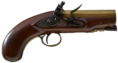 Lot 681 - A .650 CALIBRE FLINTLOCK TRAVELLING MAN-STOPPER PISTOL