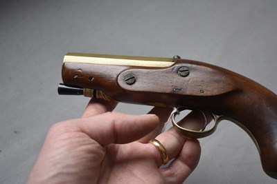 Lot 681 - A .650 CALIBRE FLINTLOCK TRAVELLING MAN-STOPPER PISTOL