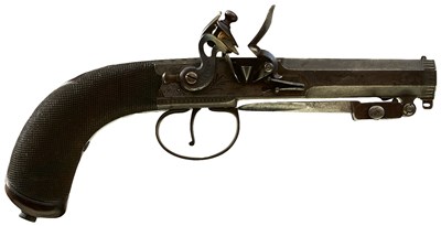 Lot 690 - A CRISP 28-BORE FLINTLOCK BAYONET BELT PISTOL BY JENNENS & CO.