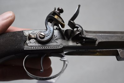 Lot 690 - A CRISP 28-BORE FLINTLOCK BAYONET BELT PISTOL BY JENNENS & CO.