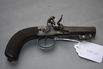 Lot 690 - A CRISP 28-BORE FLINTLOCK BAYONET BELT PISTOL BY JENNENS & CO.