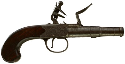 Lot 693 - A PAIR OF 54-BORE FLINTLOCK CANNON BARRELLED POCKET PISTOLS BY CLARK OF LONDON