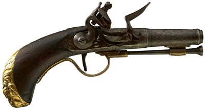 Lot 694 - A PAIR OF 18TH CENTURY FRENCH 90-BORE FLINTLOCK POCKET PISTOLS BY REUHL OF STRASBOURG