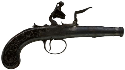 Lot 702 - A 54-BORE FLINTLOCK BOXLOCK QUEEN ANNE POCKET PISTOL