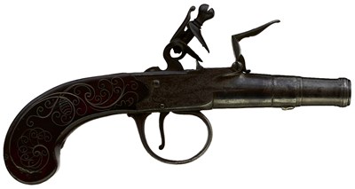 Lot 703 - A 90-BORE FLINTLOCK BOXLOCK QUEEN ANNE MUFF PISTOL