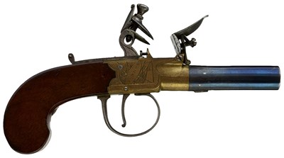 Lot 707 - A CRISP 70-BORE FLINTLOCK BOXLOCK POCKET PISTOL