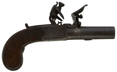 Lot 697 - A PAIR OF 65-BORE FLINTLOCK BOXLOCK SMALL POCKET OR MUFF PISTOLS