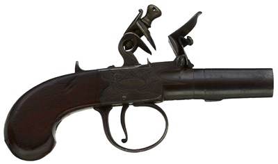 Lot 712 - A 120-BORE FLINTLOCK BOXLOCK SMALL POCKET OR MUFF PISTOL