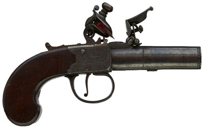 Lot 713 - A CRISP 40-BORE FLINTLOCK BOXLOCK RIFLED POCKET PISTOL