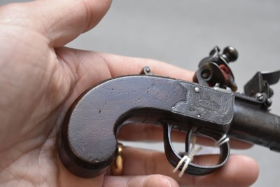 Lot 713 - A CRISP 40-BORE FLINTLOCK BOXLOCK RIFLED POCKET PISTOL