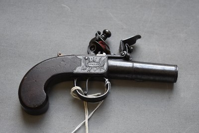 Lot 713 - A CRISP 40-BORE FLINTLOCK BOXLOCK RIFLED POCKET PISTOL