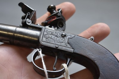 Lot 713 - A CRISP 40-BORE FLINTLOCK BOXLOCK RIFLED POCKET PISTOL