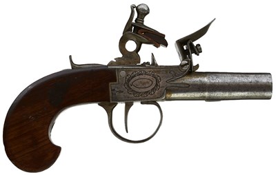 Lot 715 - A 54-BORE FLINTLOCK BOXLOCK POCKET PISTOL