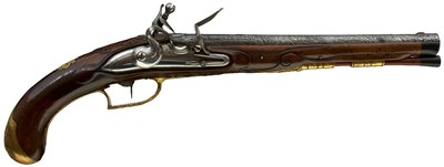 Lot 904 - A FINELY MOUNTED 32-BORE FLINTLOCK GERMAN HOLSTER PISTOL