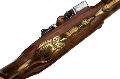 Lot 913 - A PAIR OF 25-BORE FLINTLOCK RIFLED TRAVELLING OR OFFICER'S PISTOLS