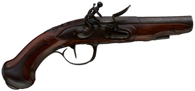 Lot 915 - A 22-BORE FRENCH FLINTLOCK TRAVELLING BELT PISTOL