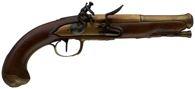 Lot 917 - A 20-BORE FLINTLOCK CONTINETAL CANNON BARRELLED TRAVELLING OR OFFICER'S PISTOL