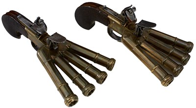 Lot 923 - A PAIR OF CONTINENTAL 60-BORE FLINTLOCK DUCK'S FOOT POCKET PISTOLS