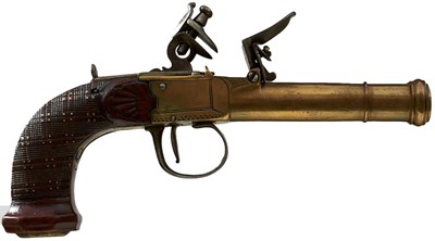 Lot 925 - A 40-BORE FLINTLOCK BOXLOCK CONTINENTAL NAVAL POCKET PISTOL