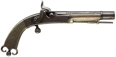 Lot 751 - A PAIR OF 50-BORE SCOTTISH ALL STEEL AND NICKEL PERCUSSION BELT PISTOLS