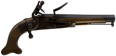 Lot 748 - A 25-BORE FLINTLOCK BRONZE SCOTTISH BELT PISTOL