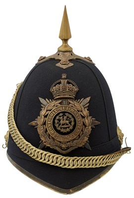 Lot 742 - AN OFFICER'S BLUE CLOTH HELMET TO THE SOUTH WALES BORDERERS VOLUNTEER BATTALLION