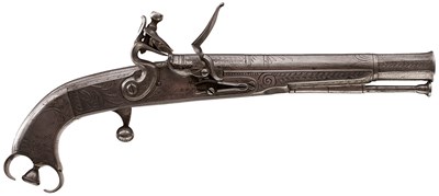 Lot 394 - AN 18-BORE FLINTLOCK ALL STEEL SCOTTISH BELT PISTOL