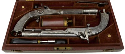 Lot 396 - A CASED PAIR OF 54-BORE SCOTTISH ALL STEEL PERCUSSION BELT PISTOLS