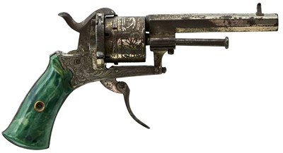 Lot 523 - A 7MM SIX SHOT PINFIRE REVOLVER PROBABLY BY VIVARO PLOMADEUR OF LIEGE