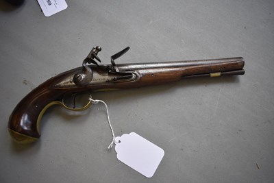 Lot 621 - AN 18TH CENTURY FLINTLOCK HOLSTER PISTOL BY ABRAHAM ELLSTON OF DONCASTER