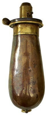 Lot 446 - A LARGE BAG SHAPED COPPER POWDER FLASK