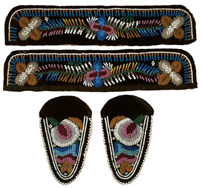 Lot 136 - A PAIR OF NATIVE AMERICAN BEADWORK MOCCASIN ANKLE TOPS