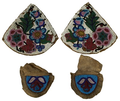 Lot 135 - A PAIR OF NATIVE AMERICAN BEADWORK MOCCASIN TOPS