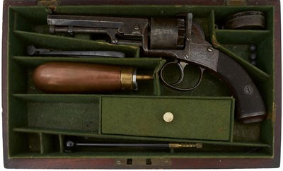 Lot 651 - A CASED 120-BORE SIX-SHOT PERCUSSION WEBLEY BENTLEY TYPE OPEN FRAMED REVOLVER