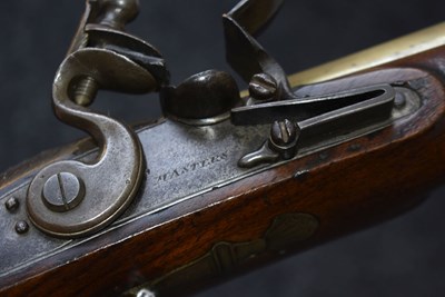 Lot 694 - A FLINTLOCK BRASS BARRELLED BLUNDERBUSS