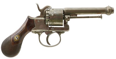 Lot 694 - AN UNUSUAL 9MM CALIBRE FRENCH SIX-SHOT PINFIRE CANNON BARRELLED REVOLVER