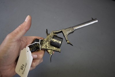 Lot 691 - A 7MM CALIBRE JONGEN FRERES PIVOTING FRAMED SIX-SHOT PINFIRE REVOLVER