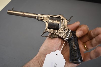 Lot 691 - A 7MM CALIBRE JONGEN FRERES PIVOTING FRAMED SIX-SHOT PINFIRE REVOLVER