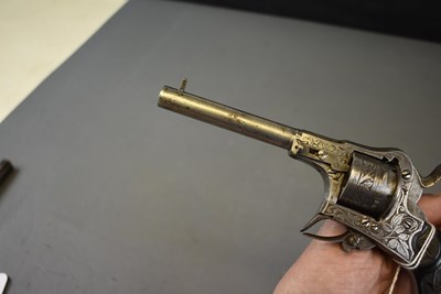 Lot 691 - A 7MM CALIBRE JONGEN FRERES PIVOTING FRAMED SIX-SHOT PINFIRE REVOLVER