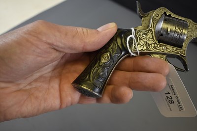 Lot 691 - A 7MM CALIBRE JONGEN FRERES PIVOTING FRAMED SIX-SHOT PINFIRE REVOLVER