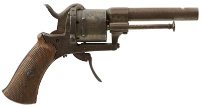 Lot 696 - A 7MM CALIBRE SIX-SHOT BELGIAN PINFIRE REVOLVER