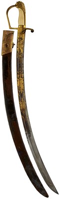 Lot 239 - A 19TH CENTURY GEORGIAN OFFICER'S BLUED AND GILT SABRE