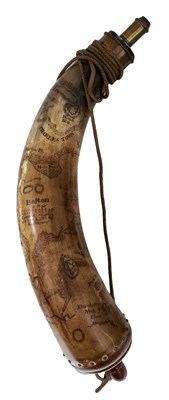 Lot A LARGE AMERICAN MAP POWDER HORN IN THE 18TH CENTURY STYLE