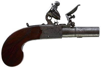 Lot 809 - A FINE PAIR OF 82-BORE FLINTLOCK MUFF PISTOLS BY T. MORTIMER & SON