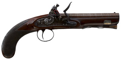 Lot 615 - A 20-BORE FLINTLOCK TRAVELLING PISTOL BY PARKER