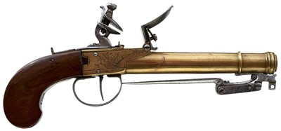 Lot 616 - A 28-BORE CONTINENTAL FLINTLOCK BAYONET PISTOL