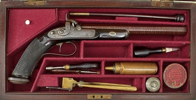 Lot 579 - A CASED 42-BORE RIFLED TARGET PISTOL BY PURDEY