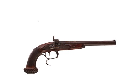 Lot 596 - A 38-BORE FRENCH PERCUSSION RIFLED TARGET PISTOL